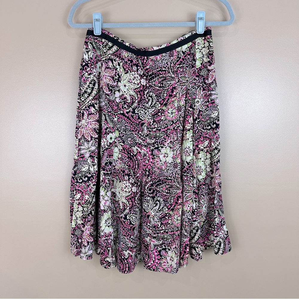 Christopher & Banks Black Pink Floral Midi Skirt 8P Whimsigoth Dark Romantic